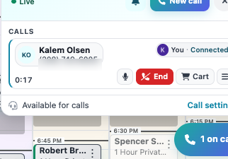 Active phone call connected in Resbit with the guest name visible on screen